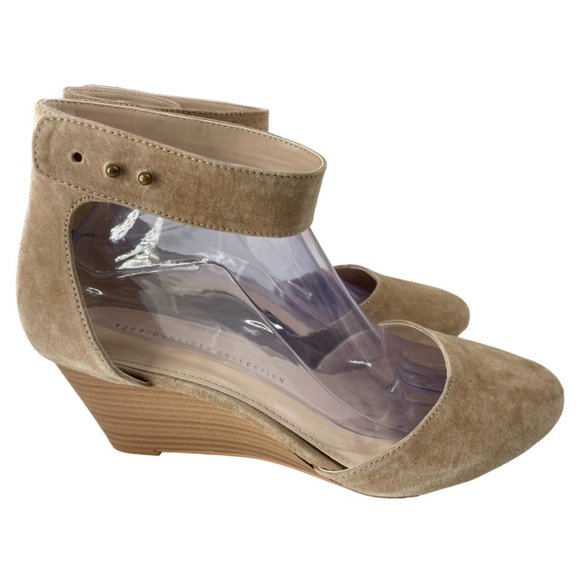Torrid Insider Women's Beige Suede D'Orsay Ankle Strap Wedges Size 10W EUC - Picture 1 of 9